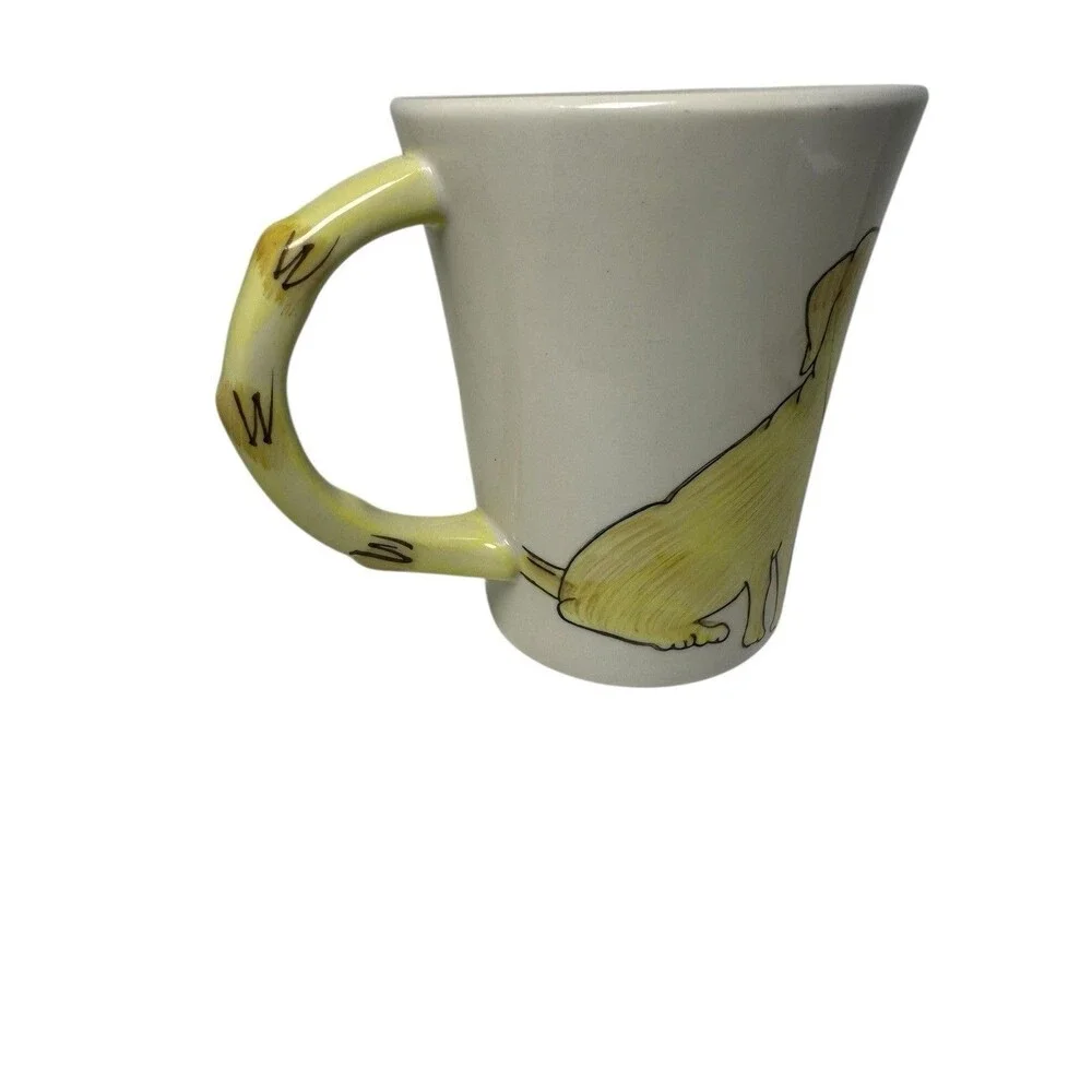 Pier 1 Stoneware Coffee Mug Cup W/ Tail Handle Yellow Lab Golden Retriever 16 oz